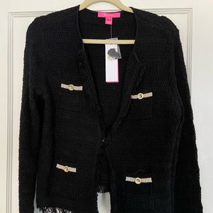 NWT Lilly Pulitzer black knit Beckington Cardigan sweater Lg
